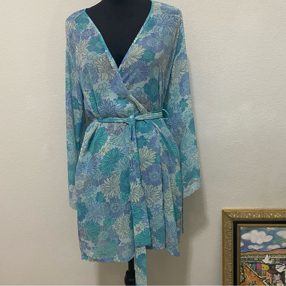 Josie Natori Floral Patterned Sheer Robe, Belted